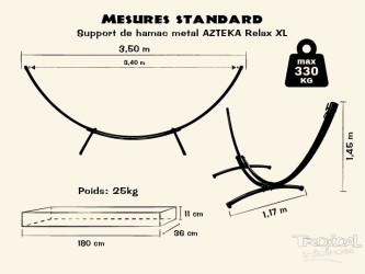 Disegno dettagliato del supporto in metallo per amaca, compatibile con amache XL