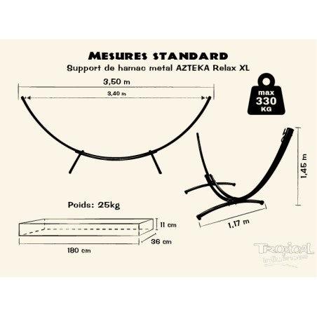 Dibujo detallado del soporte de metal para hamaca, compatible con hamacas XL