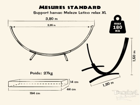 Detailed drawing of the wooden hammock stand, compatible with XXL hammocks