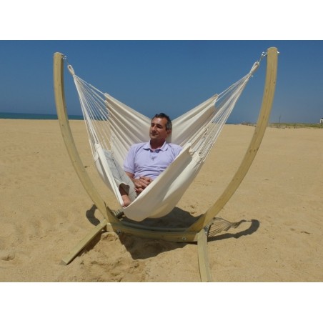 hamac chaise écru avec support bois